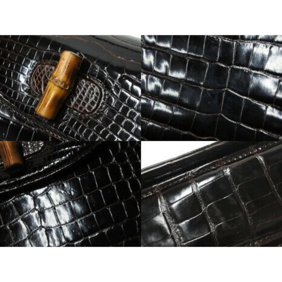Gucci handbag shoulder bag brown crocodile bamboo leather - Picture 6 of 8